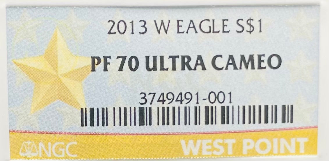 Proof 2013 (W) $1 American Silver Eagle NGC PF70 West Point Gold Star Label New Holder (1 of 8,788)