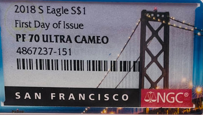 Proof 2018 (S) $1 American Silver Eagle NGC PF70 Golden Gate Bridge Holder (1 of 6,595)