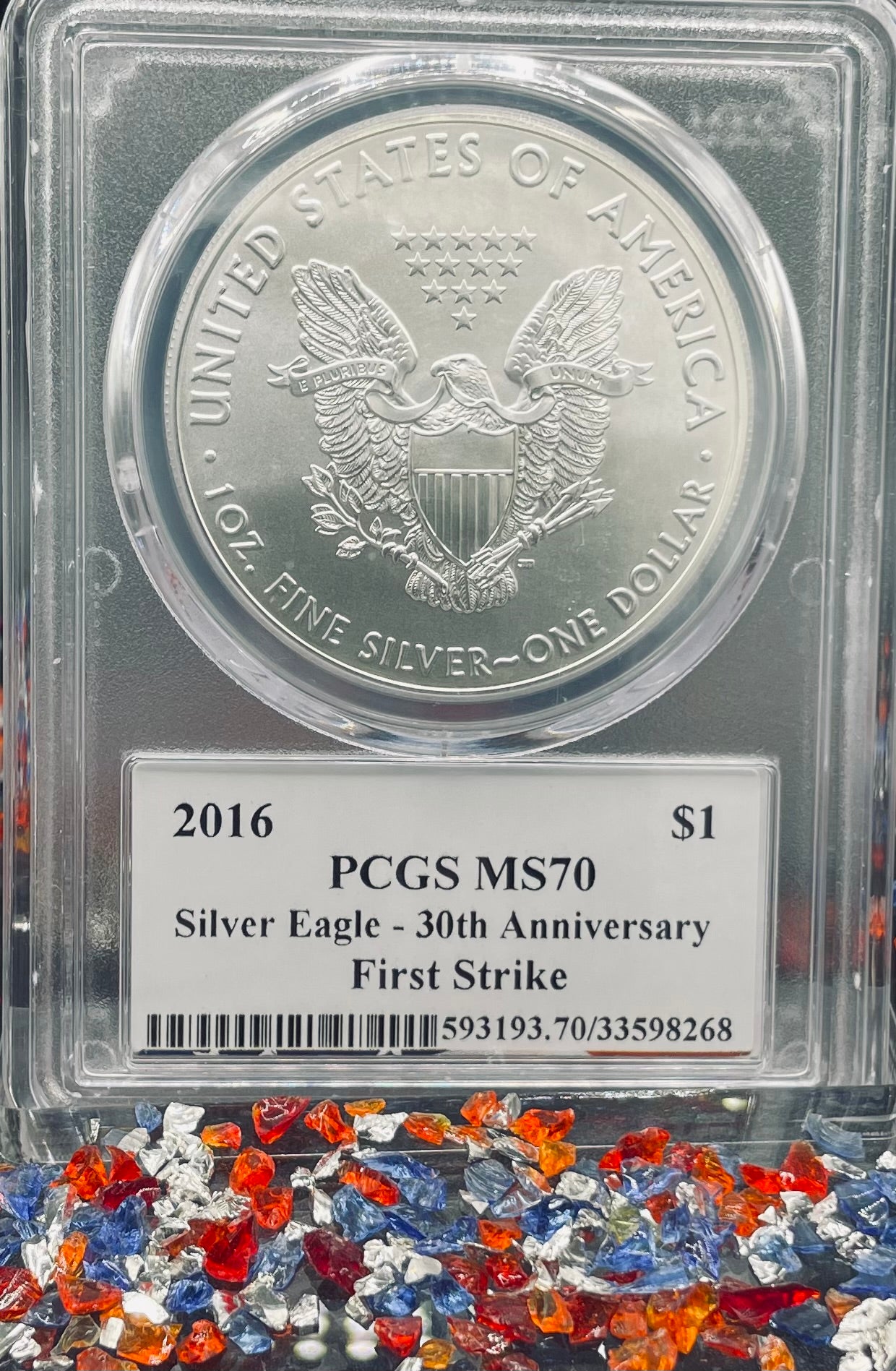 2023 $1 American Silver Eagle PCGS MS70 First Strike Eagle Flag Label