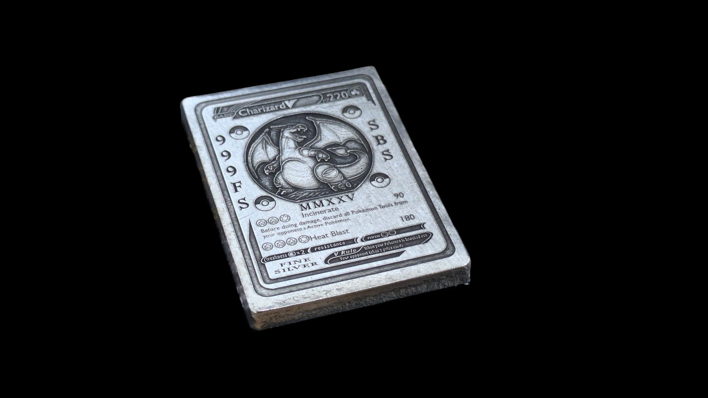Pokémon 'Fire Charizard' 2.82 oz .999 Pure Silver Trading Card Hand Crafted by St Bee's in England, Satin Finish, Includes Poké Ball & COA, Mint Condition Limited Edition