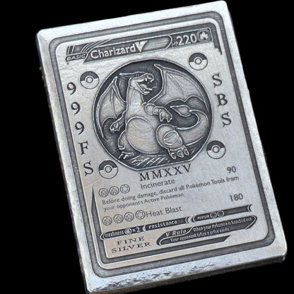 Pokémon 'Fire Charizard' 2.82 oz .999 Pure Silver Trading Card Hand Crafted by St Bee's in England, Satin Finish, Includes Poké Ball & COA, Mint Condition Limited Edition