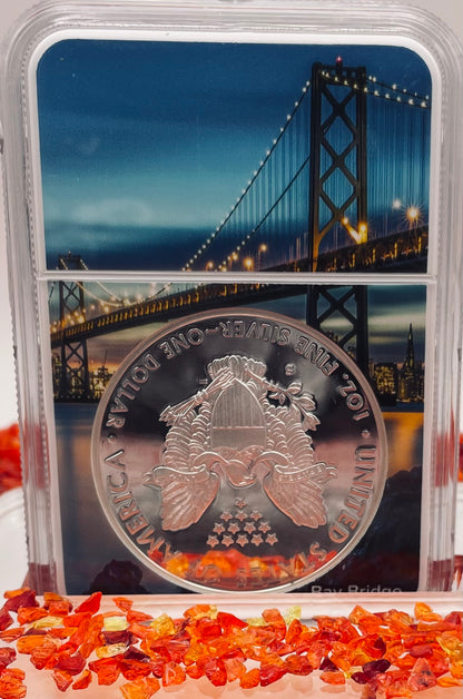 Proof 2018 (S) $1 American Silver Eagle NGC PF70 Golden Gate Bridge Holder (1 of 6,595)