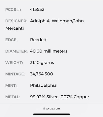 2010 Philadelphia $1 American Silver Eagle PCGS MS70 Business Strike Blue Label