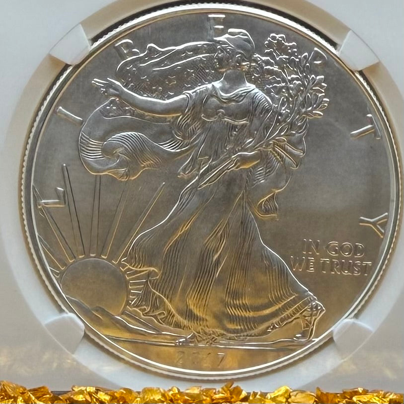 2017 $1 American Silver Eagle NGC MS70 FDOI Kenneth Bressett Signed Red Gold Label Mint Condition (1 of 251)