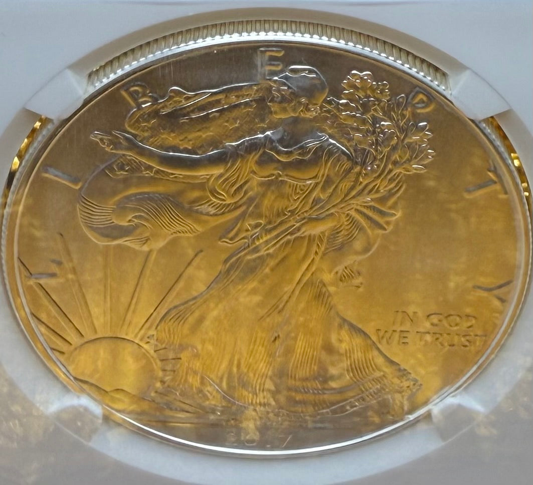 2017 $1 American Silver Eagle NGC MS70 FDOI Kenneth Bressett Signed Red Gold Label Mint Condition (1 of 251)