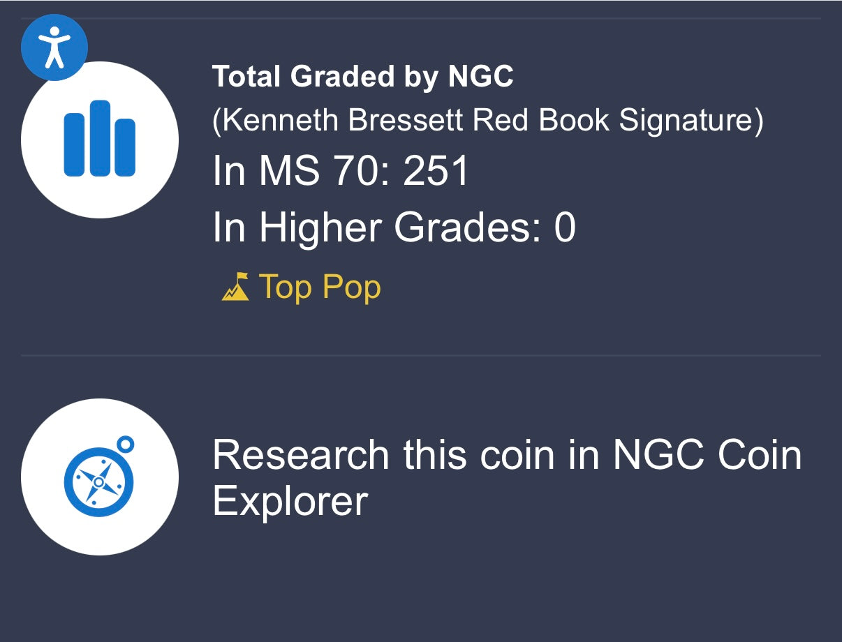 2017 $1 American Silver Eagle NGC MS70 FDOI Kenneth Bressett Signed Red Gold Label Mint Condition (1 of 251)