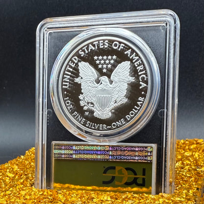 Proof 2019 (W) $1 American Silver Eagle PCGS PR70DCAM FDOI Congratulations Set Gold Foil Label (1 of 1,082)