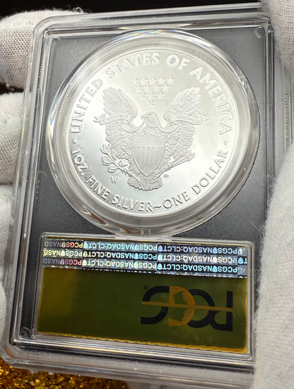 Proof 2019 (W) $1 American Silver Eagle PCGS PR70DCAM FDOI Congratulations Set Gold Foil Label (1 of 1,082)