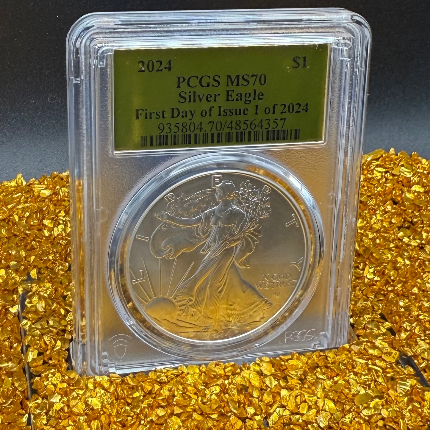 2024 $1 (W) American Silver Eagle PCGS MS70 First Day of Issue Gold Foil Label Mint Condition (Rare 1 of 2,024)