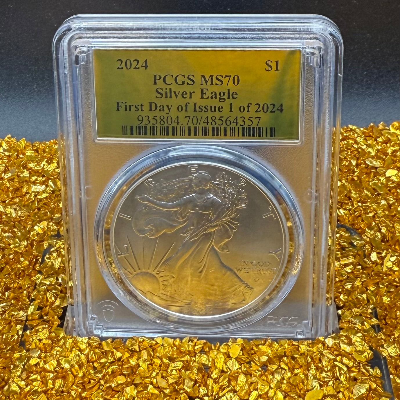 2024 $1 (W) American Silver Eagle PCGS MS70 First Day of Issue Gold Foil Label Mint Condition (Rare 1 of 2,024)