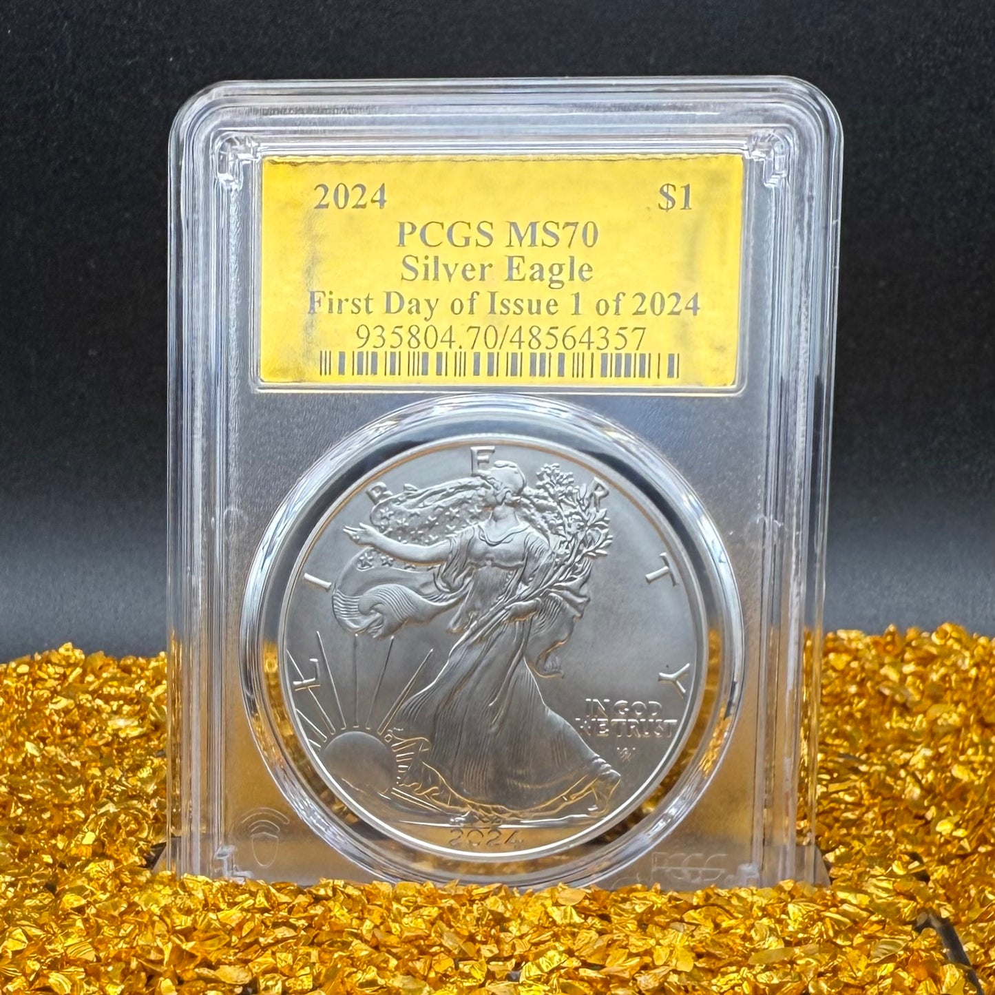 2024 $1 (W) American Silver Eagle PCGS MS70 First Day of Issue Gold Foil Label Mint Condition (Rare 1 of 2,024)