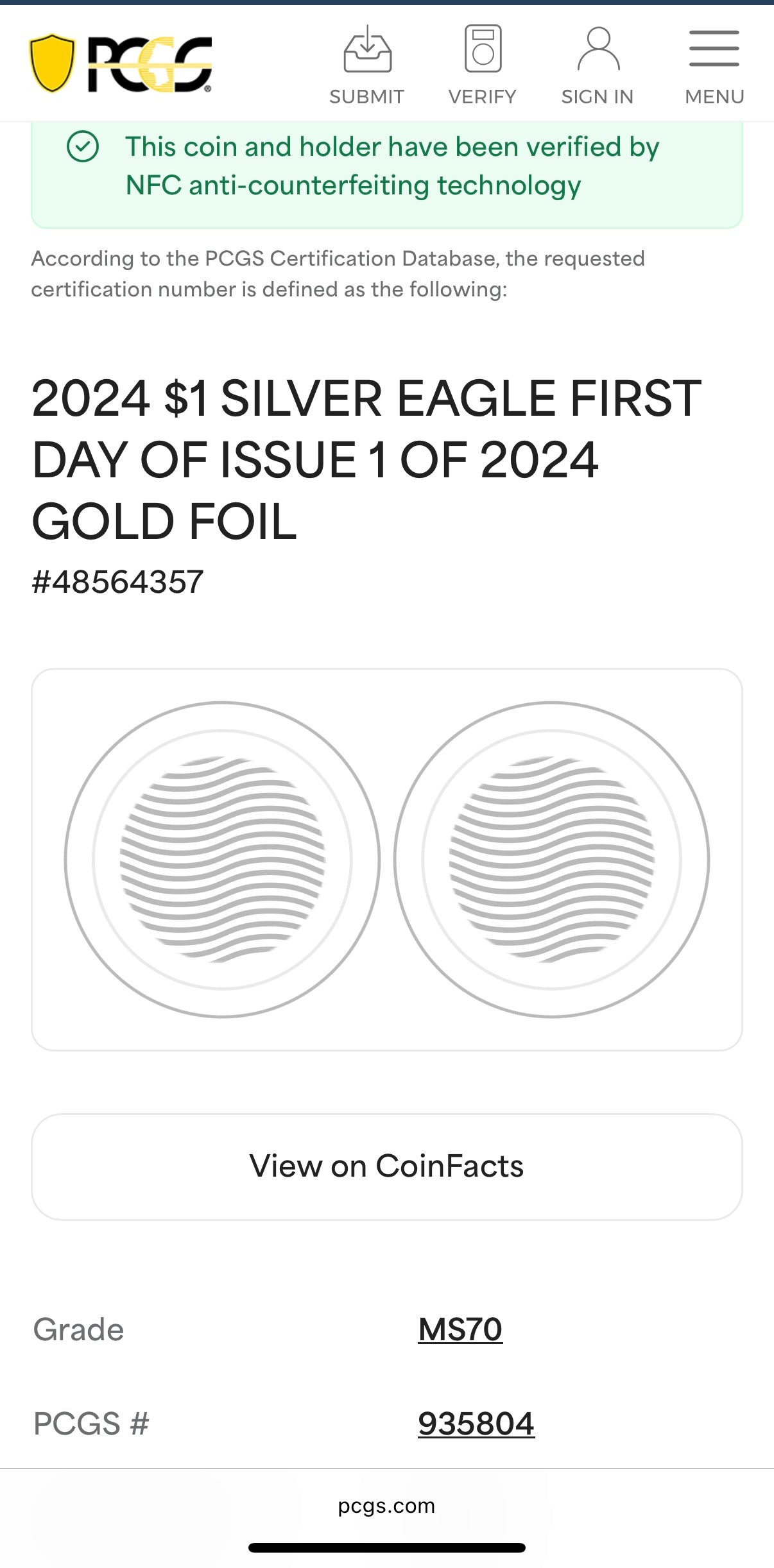 2024 $1 (W) American Silver Eagle PCGS MS70 First Day of Issue Gold Foil Label Mint Condition (Rare 1 of 2,024)