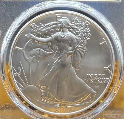 2024 $1 (W) American Silver Eagle PCGS MS70 First Day of Issue Gold Foil Label Mint Condition (Rare 1 of 2,024)