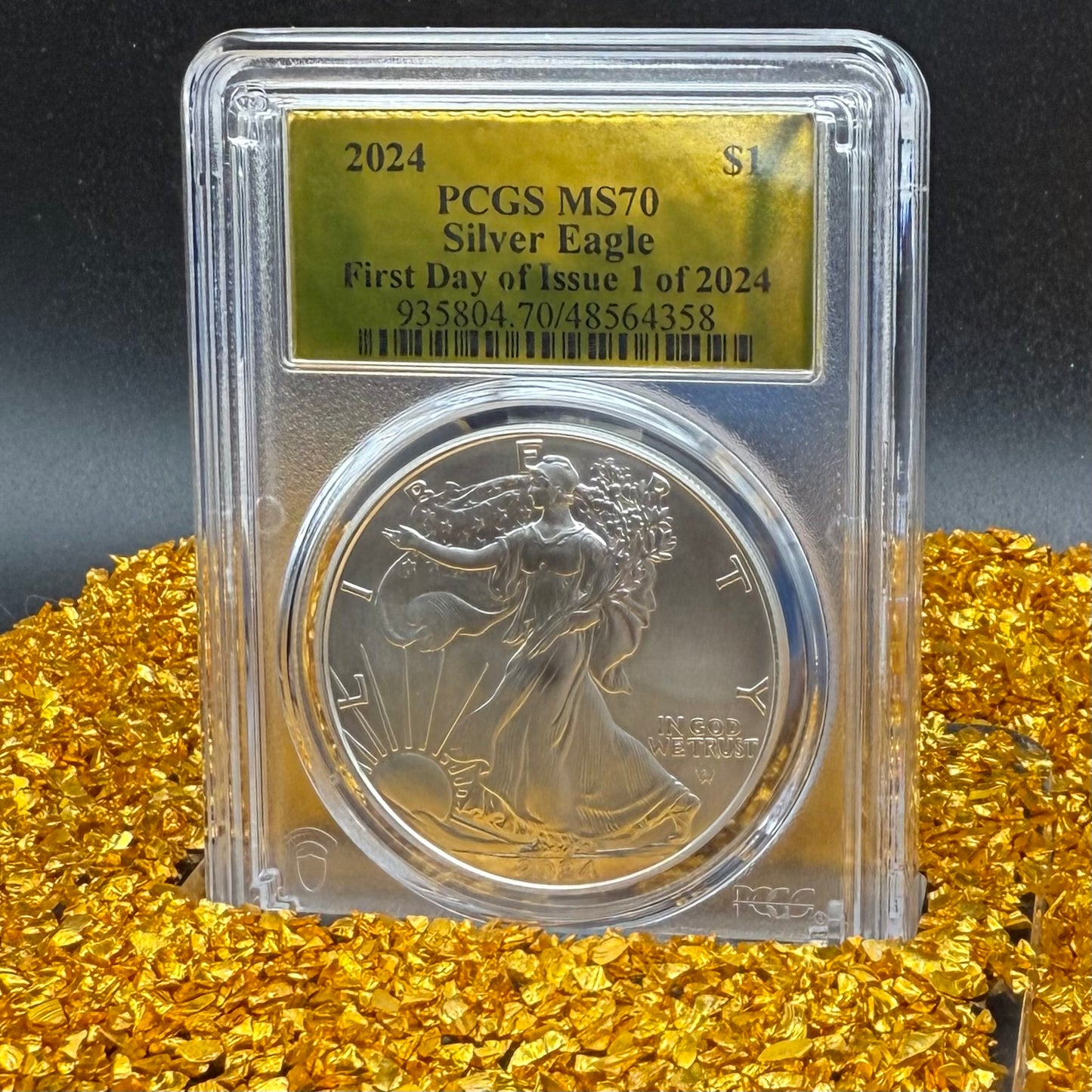 2024 $1 (W) American Silver Eagle PCGS MS70 First Day of Issue Gold Foil Label Mint Condition (Rare 1 of 2,024)