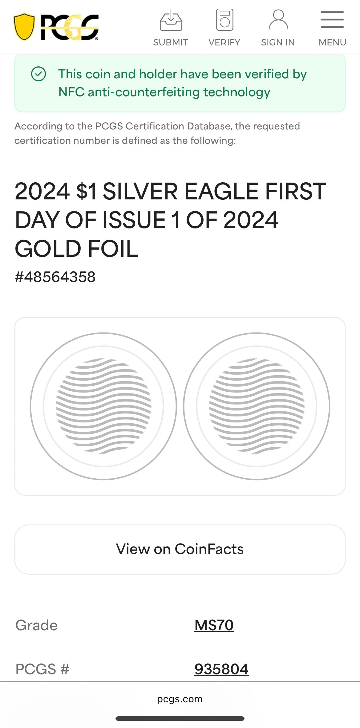 2024 $1 (W) American Silver Eagle PCGS MS70 First Day of Issue Gold Foil Label Mint Condition (Rare 1 of 2,024)