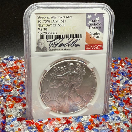 2017 $1 American Silver Eagle NGC MS70 FDOI Charles Vickers Signed Flag Label Mint Condition (1 of 100)