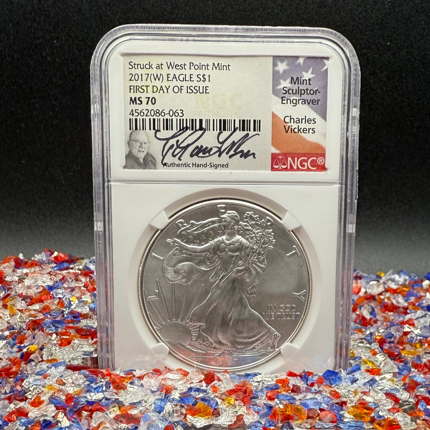2017 $1 American Silver Eagle NGC MS70 FDOI Charles Vickers Signed Flag Label Mint Condition (1 of 100)