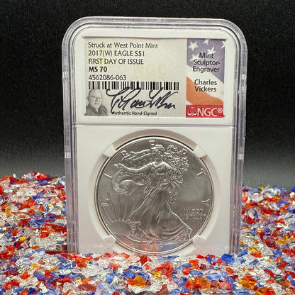 2017 $1 American Silver Eagle NGC MS70 FDOI Charles Vickers Signed Flag Label Mint Condition (1 of 100)