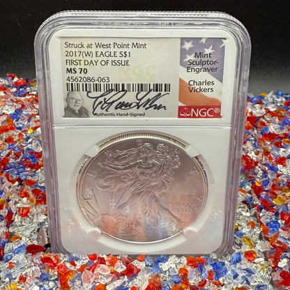 2017 $1 American Silver Eagle NGC MS70 FDOI Charles Vickers Signed Flag Label Mint Condition (1 of 100)