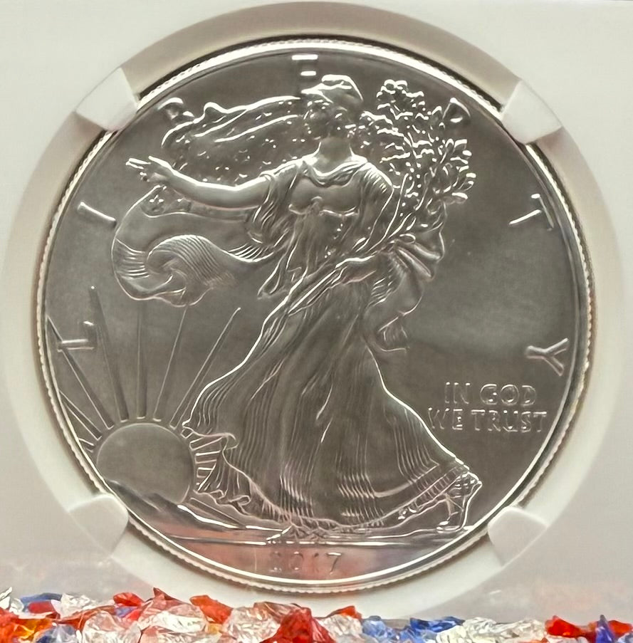 2017 $1 American Silver Eagle NGC MS70 Early Releases Liberty Coin Act Ronald Reagan Signature American Flag Mint Condition