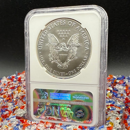 2017 $1 American Silver Eagle NGC MS70 Early Releases Liberty Coin Act Ronald Reagan Signature American Flag Mint Condition