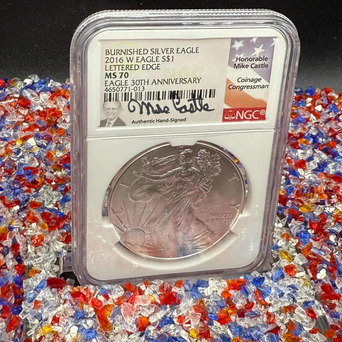 2016 Burnished Lettered Edge $1 American Silver Eagle NGC MS70 Mike Castle Signed Mint Condition Rare 1 of 209