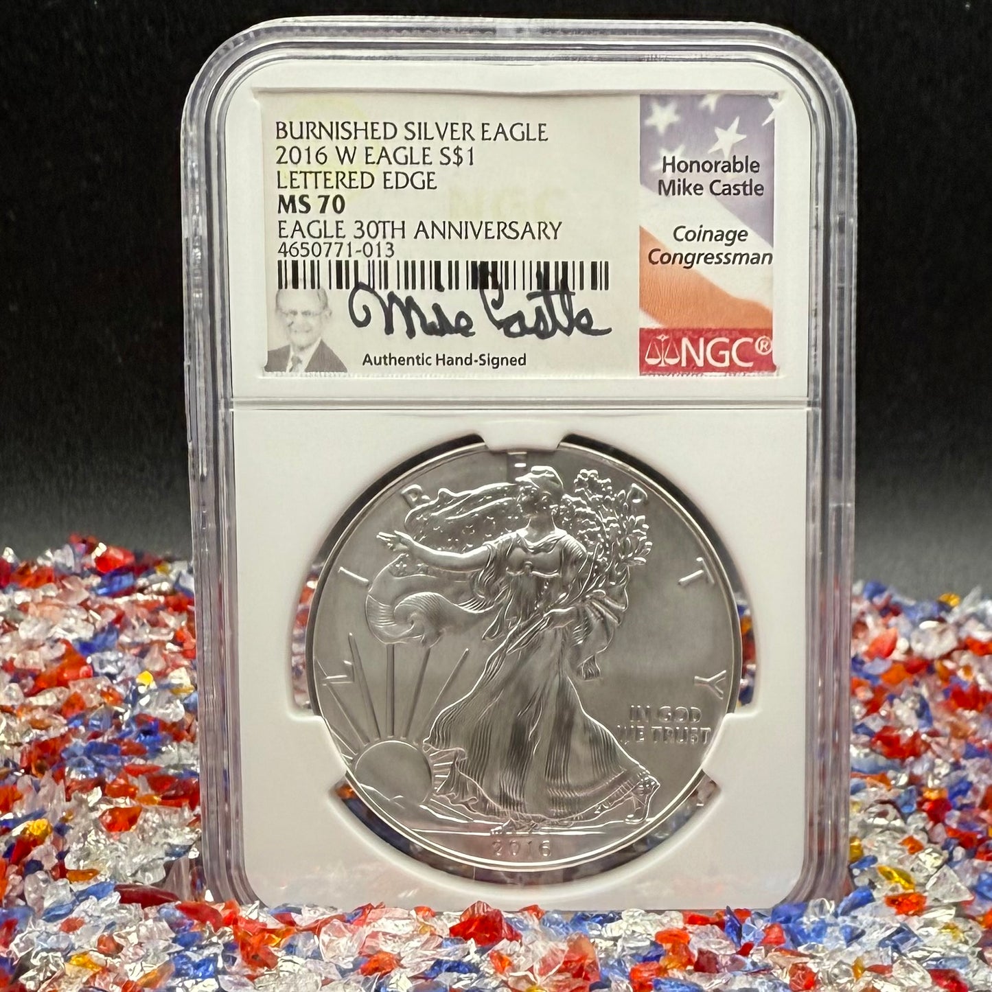 2016 Burnished Lettered Edge $1 American Silver Eagle NGC MS70 Mike Castle Signed Mint Condition Rare 1 of 209