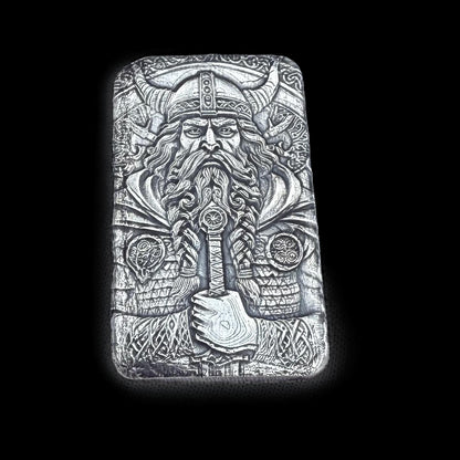 'Viking Bar' 1.5 oz .999 Fine Silver Bar, Hand Crafted by St Bee's in England, Antique Finish, Includes Wood Treasure Chest, COA, Mint Condition