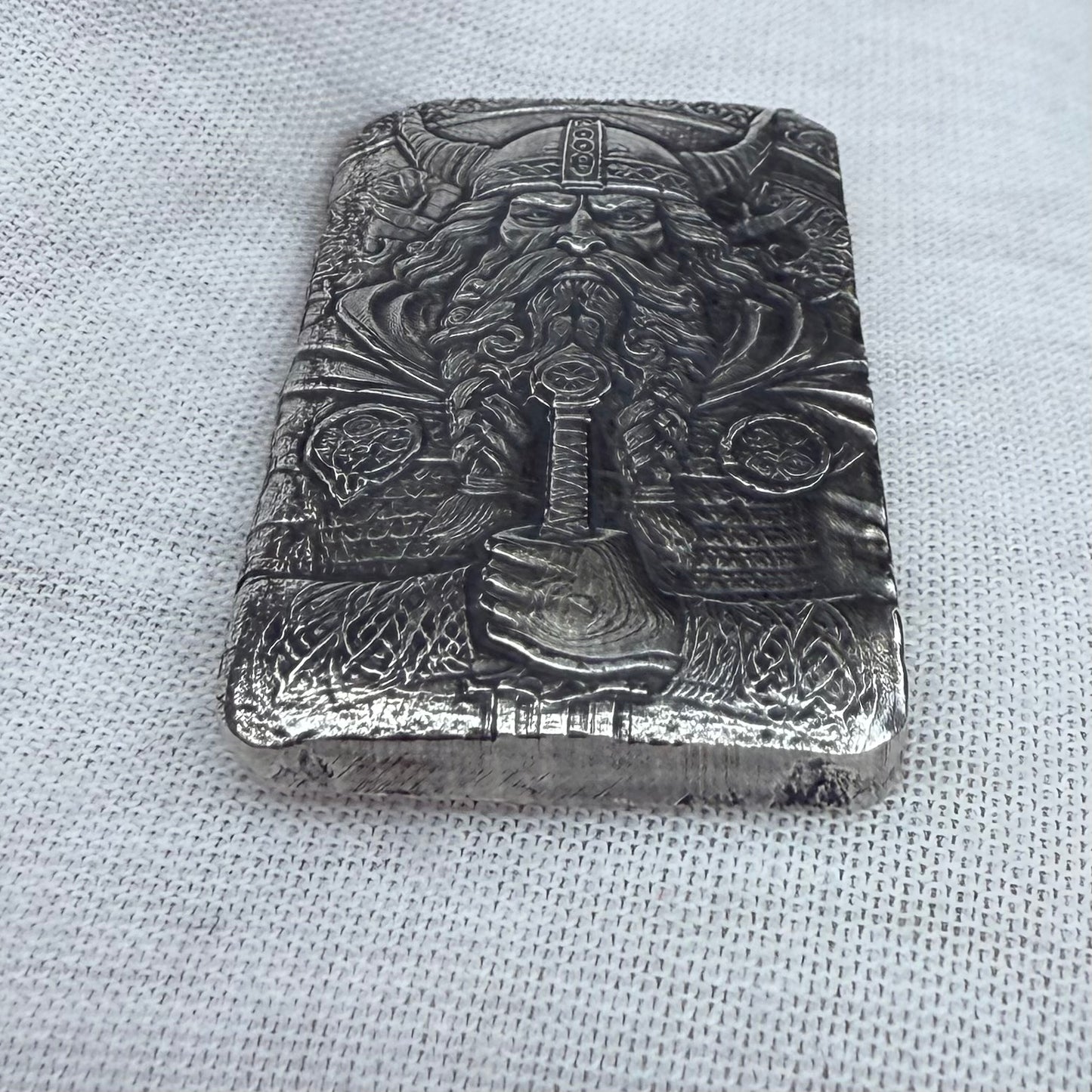 'Viking Bar' 1.5 oz .999 Fine Silver Bar, Hand Crafted by St Bee's in England, Antique Finish, Includes Wood Treasure Chest, COA, Mint Condition