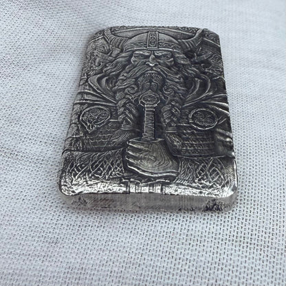 'Viking Bar' 1.5 oz .999 Fine Silver Bar, Hand Crafted by St Bee's in England, Antique Finish, Includes Wood Treasure Chest, COA, Mint Condition