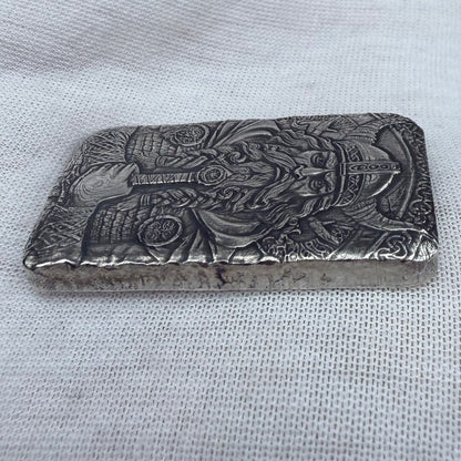 'Viking Bar' 1.5 oz .999 Fine Silver Bar, Hand Crafted by St Bee's in England, Antique Finish, Includes Wood Treasure Chest, COA, Mint Condition
