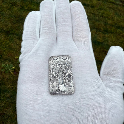 'Viking Bar' 1.5 oz .999 Fine Silver Bar, Hand Crafted by St Bee's in England, Antique Finish, Includes Wood Treasure Chest, COA, Mint Condition