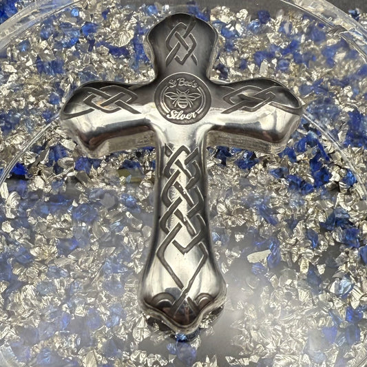 Silver 'Celtic Cross' 2 ozt .999 Fine Silver Cross, Hand Crafted by St Bee's in England, Includes Wood Treasure Box, COA, Mint Condition, Limited Edition
