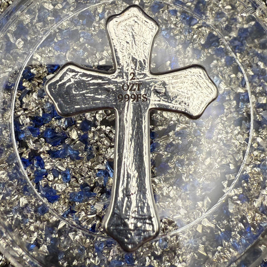 Silver 'Celtic Cross' 2 ozt .999 Fine Silver Cross, Hand Crafted by St Bee's in England, Includes Wood Treasure Box, COA, Mint Condition, Limited Edition