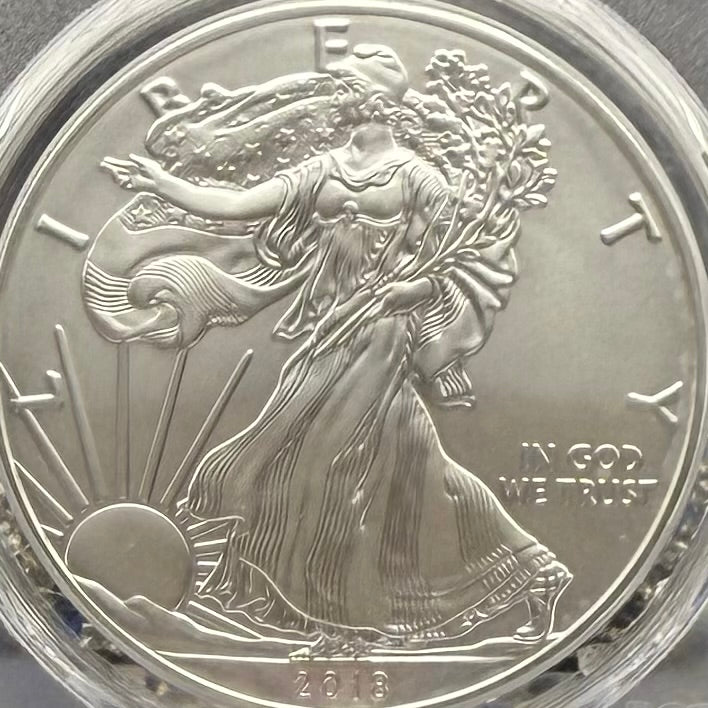 Burnished 2018 (W) $1 American Silver Eagle PCGS SP70 Philadelphia First Day of Issue Silver Foil Label (1 of 236)