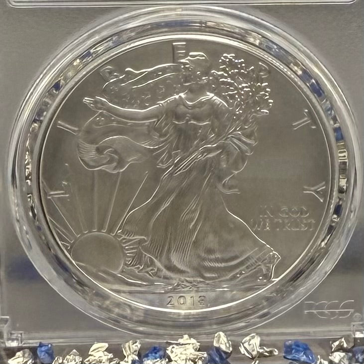 Burnished 2018 (W) $1 American Silver Eagle PCGS SP70 Denver First Day of Issue Silver Foil Label (1 of 236)