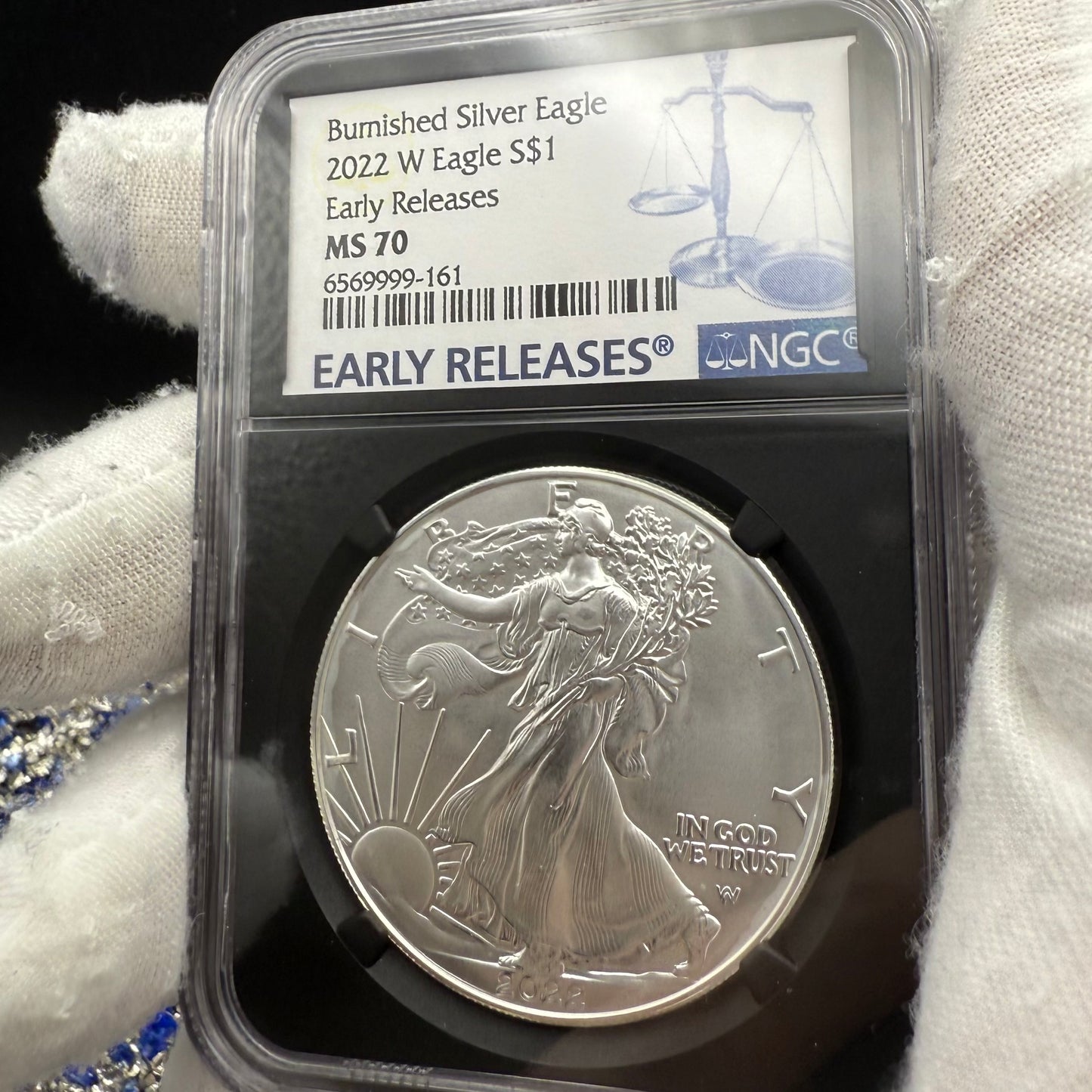 Burnished 2023 (W) $1 American Silver Eagle NGC MS70 Black Core - 1 of 2981