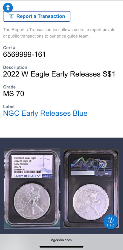 Burnished 2023 (W) $1 American Silver Eagle NGC MS70 Black Core - 1 of 2981