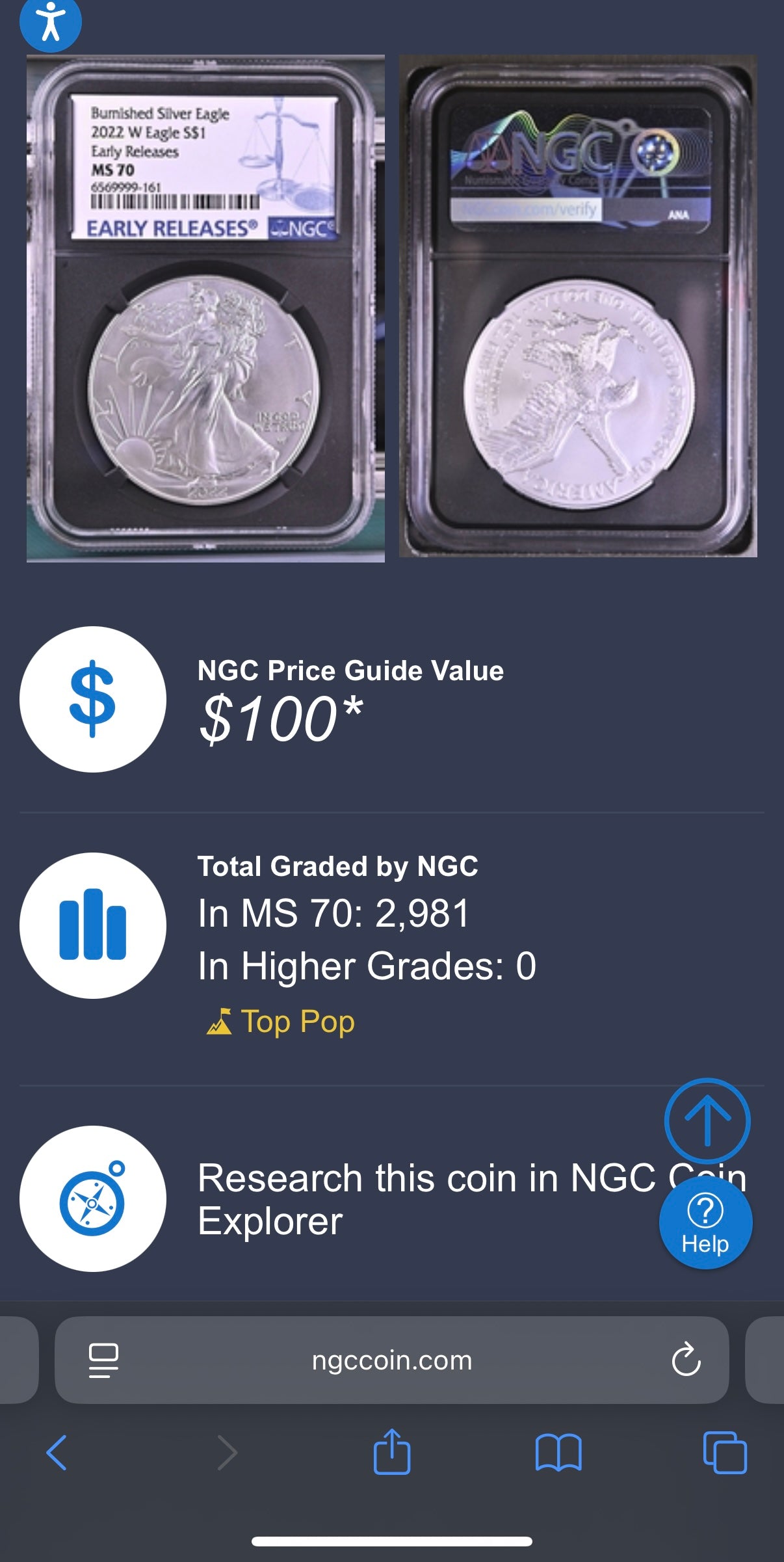 Burnished 2023 (W) $1 American Silver Eagle NGC MS70 Black Core - 1 of 2981