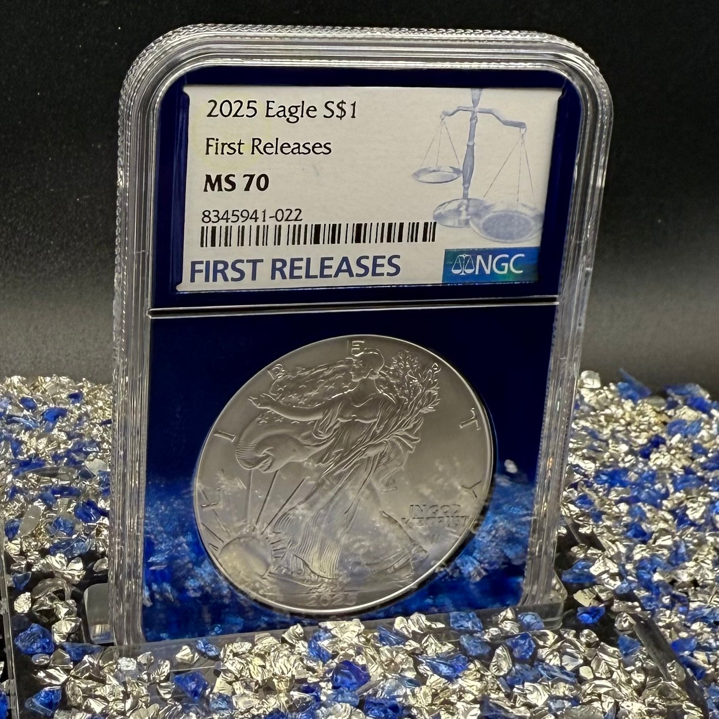 2025 $1 American Silver Eagle NGC MS70 First Releases Classic Blue Label in Blue Foil Holder Rare