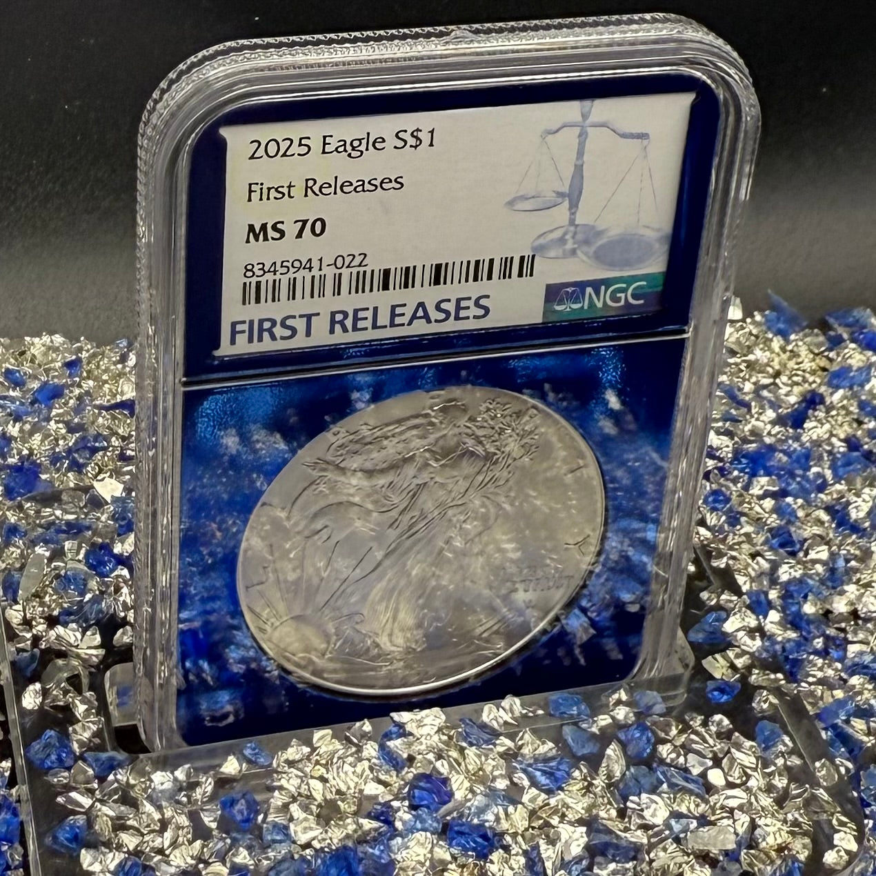 2025 $1 American Silver Eagle NGC MS70 First Releases Classic Blue Label in Blue Foil Holder Rare