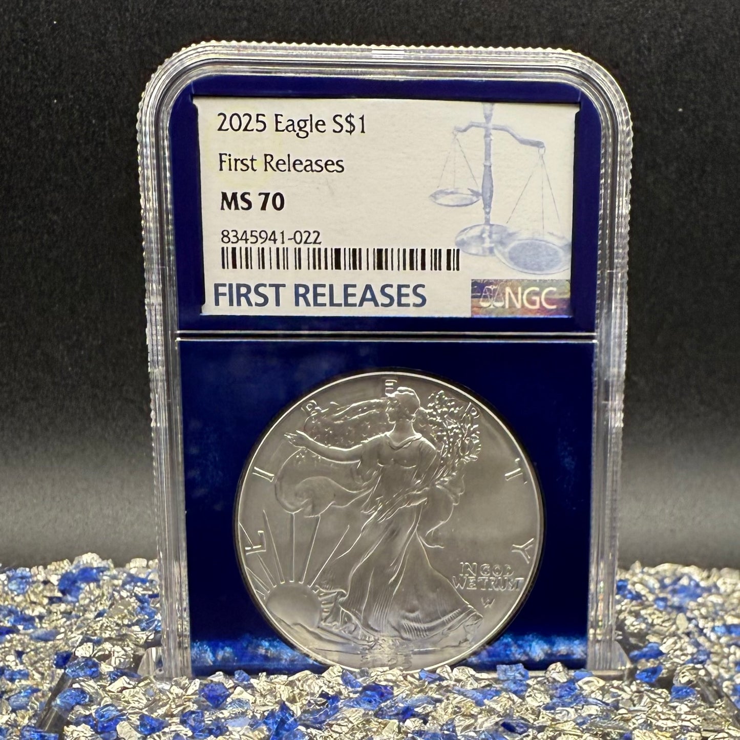 2025 $1 American Silver Eagle NGC MS70 First Releases Classic Blue Label in Blue Foil Holder Rare