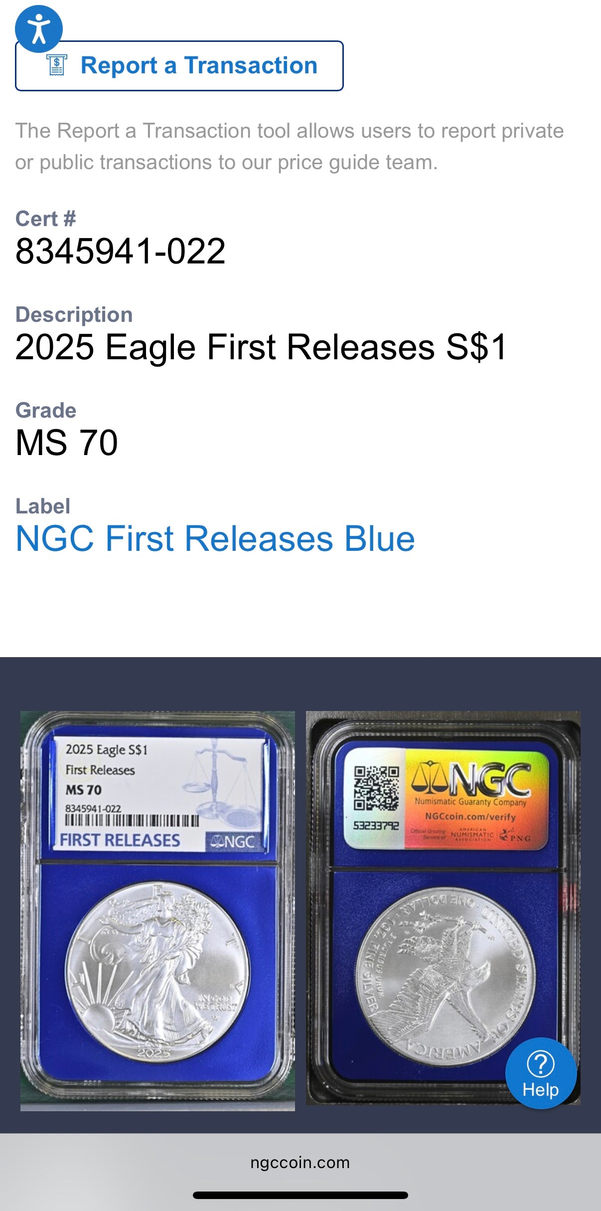 2025 $1 American Silver Eagle NGC MS70 First Releases Classic Blue Label in Blue Foil Holder Rare
