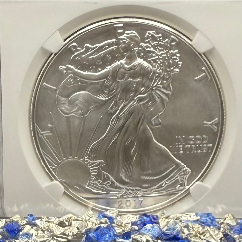 2017 Burnished $1 American Silver Eagle NGC MS70 FDOI  Blue Label Signed by Edmund C. Moy (38th Director of the US Mint) Authentic Hand Signed (Rare 1 of 494)
