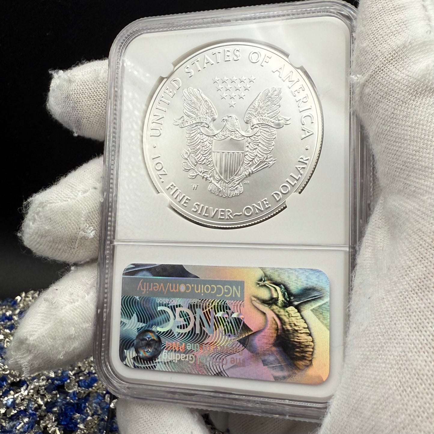 2017 Burnished $1 American Silver Eagle NGC MS70 FDOI  Blue Label Signed by Edmund C. Moy (38th Director of the US Mint) Authentic Hand Signed (Rare 1 of 494)