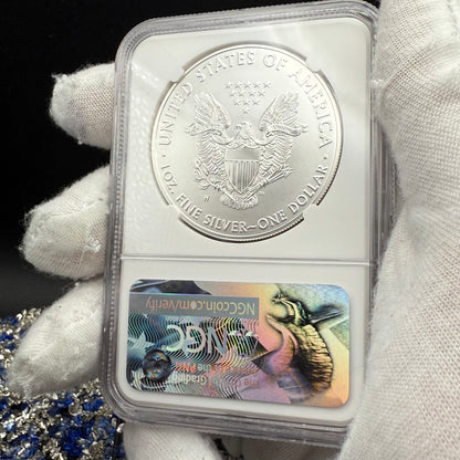 2017 Burnished $1 American Silver Eagle NGC MS70 FDOI  Blue Label Signed by Edmund C. Moy (38th Director of the US Mint) Authentic Hand Signed (Rare 1 of 494)