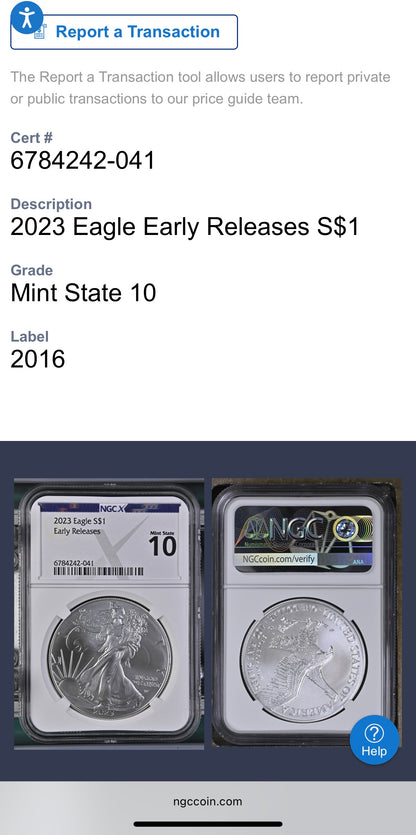 2023 $1 American Silver Eagle NGC MS70 Early Releases NGCX Label 1 of 1,007 Mint