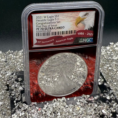 Proof 2021 (W) $1 American Silver Eagle NGC PF70 Type 1 First Releases Congratulations Set Rare Red Foil Holder