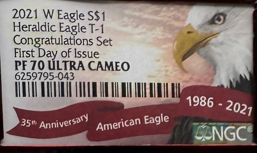 Proof 2021 (W) $1 American Silver Eagle NGC PF70 Type 1 First Releases Congratulations Set Rare Red Foil Holder