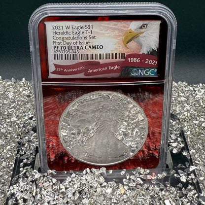 Proof 2021 (W) $1 American Silver Eagle NGC PF70 Type 1 First Releases Congratulations Set Rare Red Foil Holder